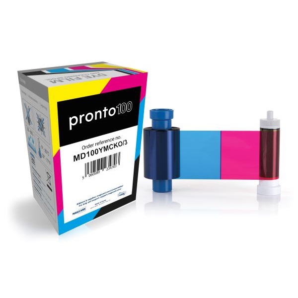 Bilde av Magicard Pronto100 4-color ribbon / dye film (YMCKO) - 100 print 5-panel. Original. Magicard MD100YMCKO/3. MD100YMCKO3 (DE,SE,NO,FI,RO,PL)